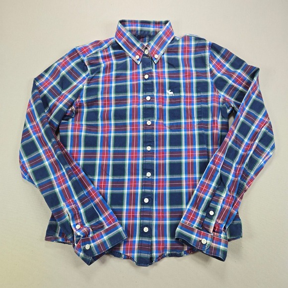 Abercrombie & Fitch Other - Abercrombie & Fitch Button Down Plaid Long Sleeve Navy Red Kids Medium Shirt